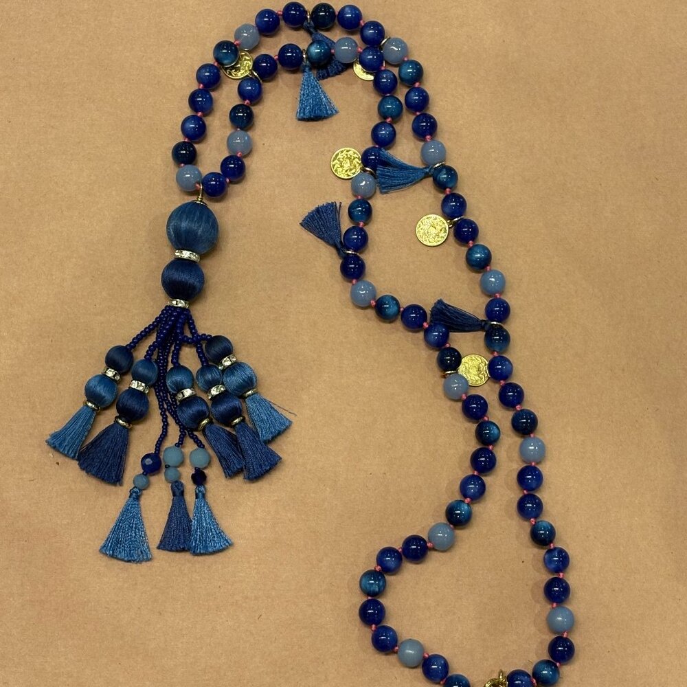 Kate Spade New York Cobalt Blue Coin Pom Tassel Pendant Necklace